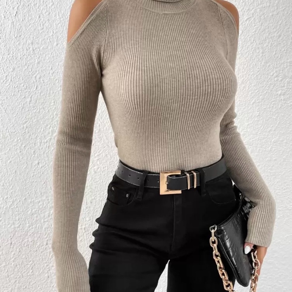 Stylish Tan Cold Shoulder Sweater